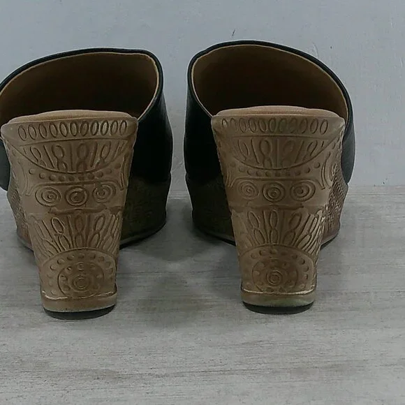 Bella Vita Sexy Black Leather Made in Italy Boho Wedge slide sandals Size 12 W - Picture 7 of 11